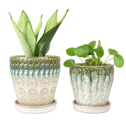 YQSLYSF 6-inch planter top view with drainage-ready ceramic finish.