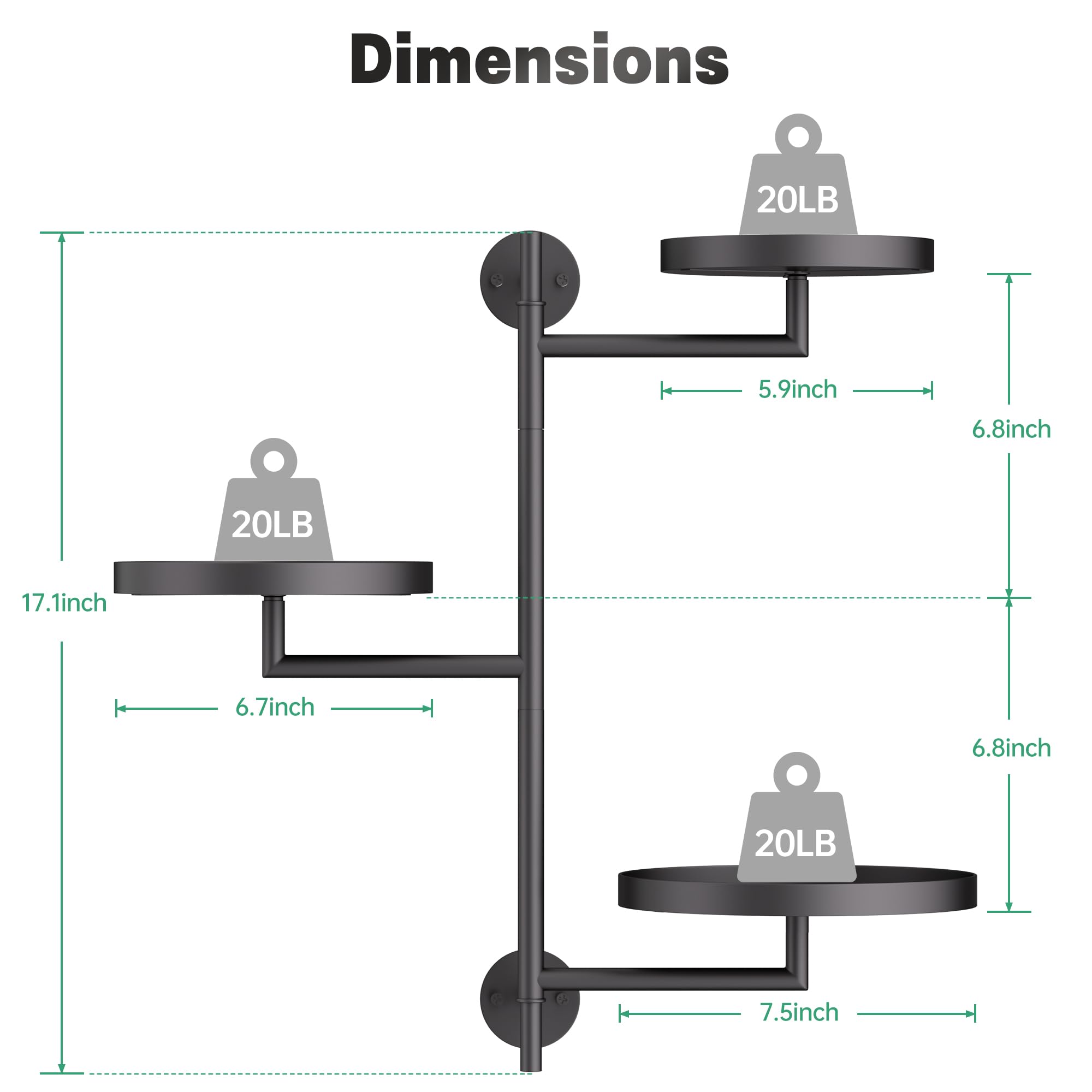 YQSLYSF three-tier wall mount plant shelf with circular trays for 4–6 inch pots