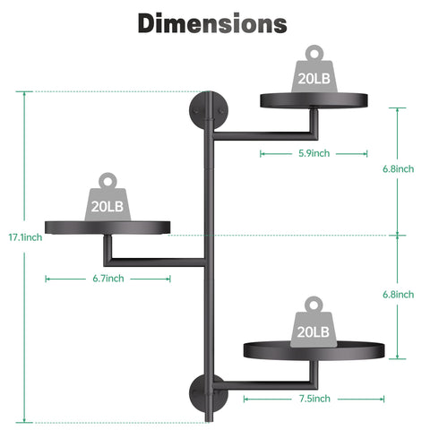 YQSLYSF three-tier wall mount plant shelf with circular trays for 4–6 inch pots
