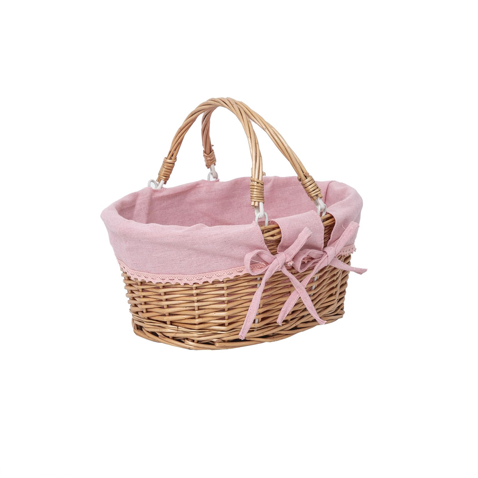 YRLSOTGE small wicker basket with removable pink liner for gifts and Easter.