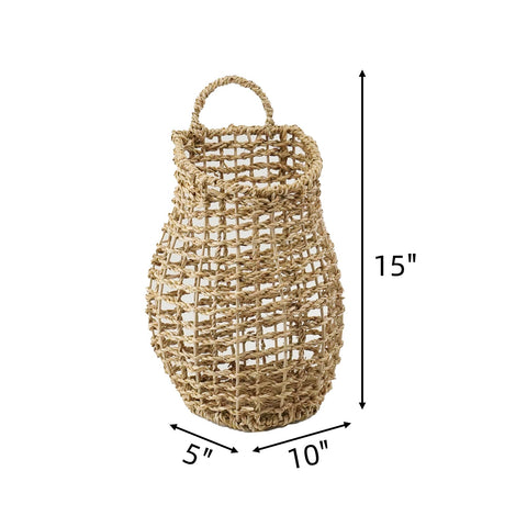 YRMTKIHE boho-style seagrass basket ideal for wall or door mounting.
