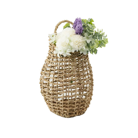 YRMTKIHE seagrass hanging basket front door enhances curb appeal while showcasing blooms.