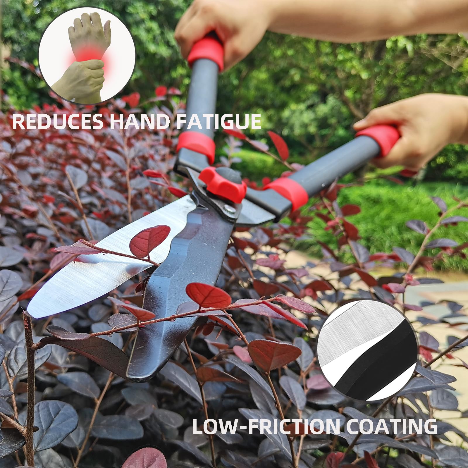 YRTSH 23-inch hedge shears shaping a hedge cleanly.