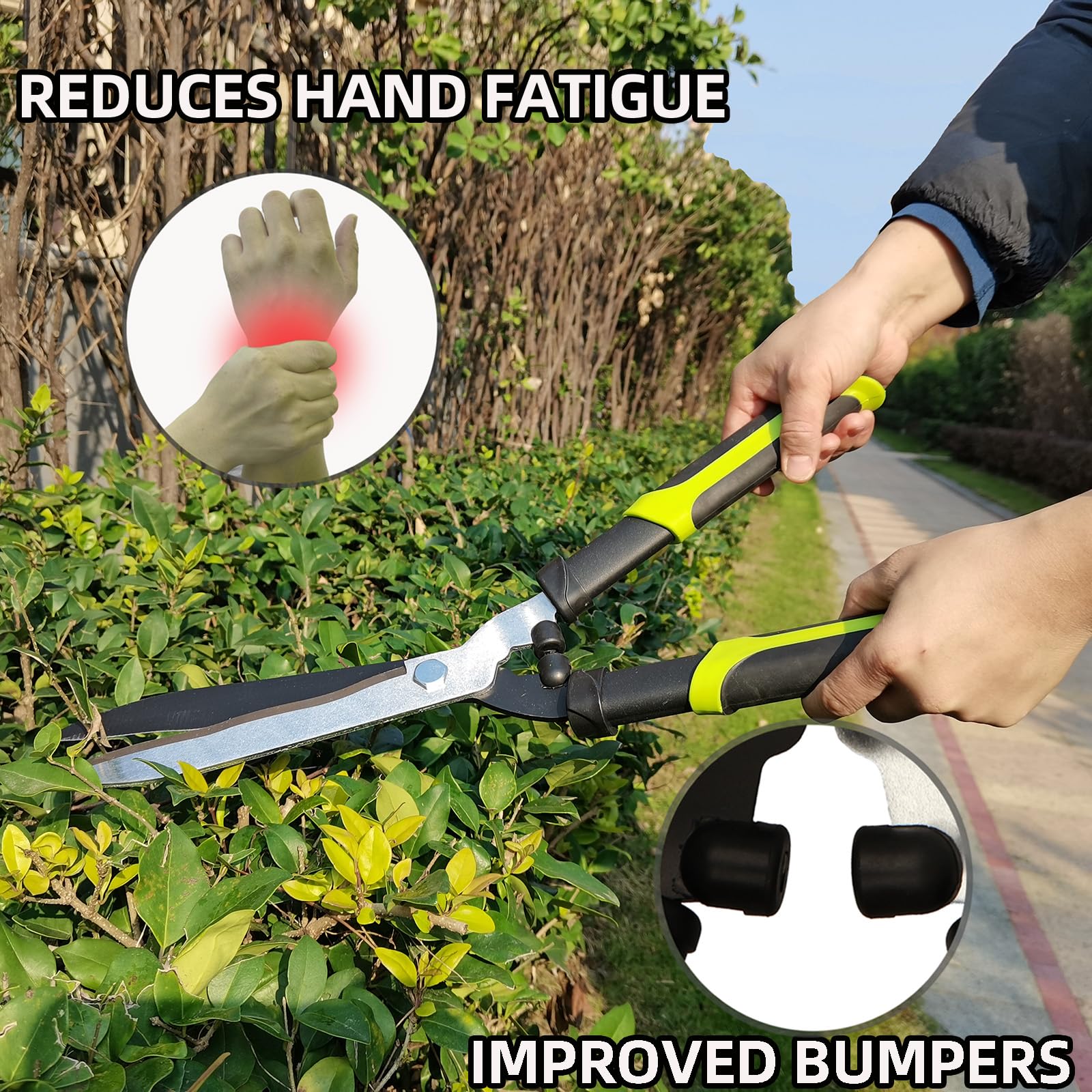 YRTSH hedge clippers featuring shock-absorbing bumpers