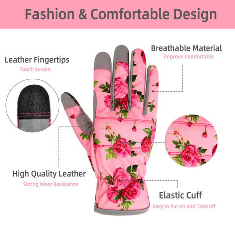 YRTSH pink gloves with rose design offer style and protection in the garden