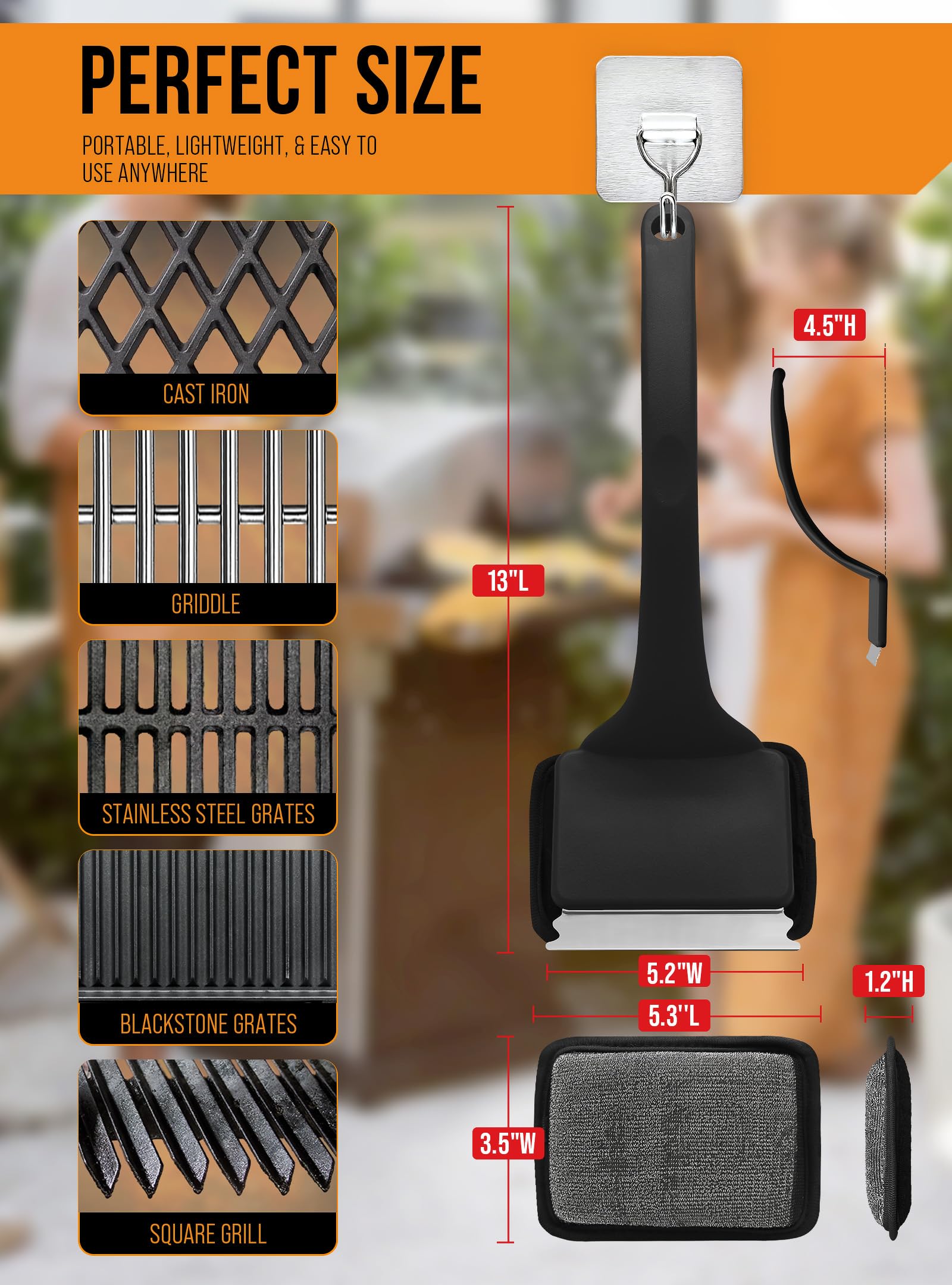 YRVHCK built-in scraper image emphasizes convenient grease removal.