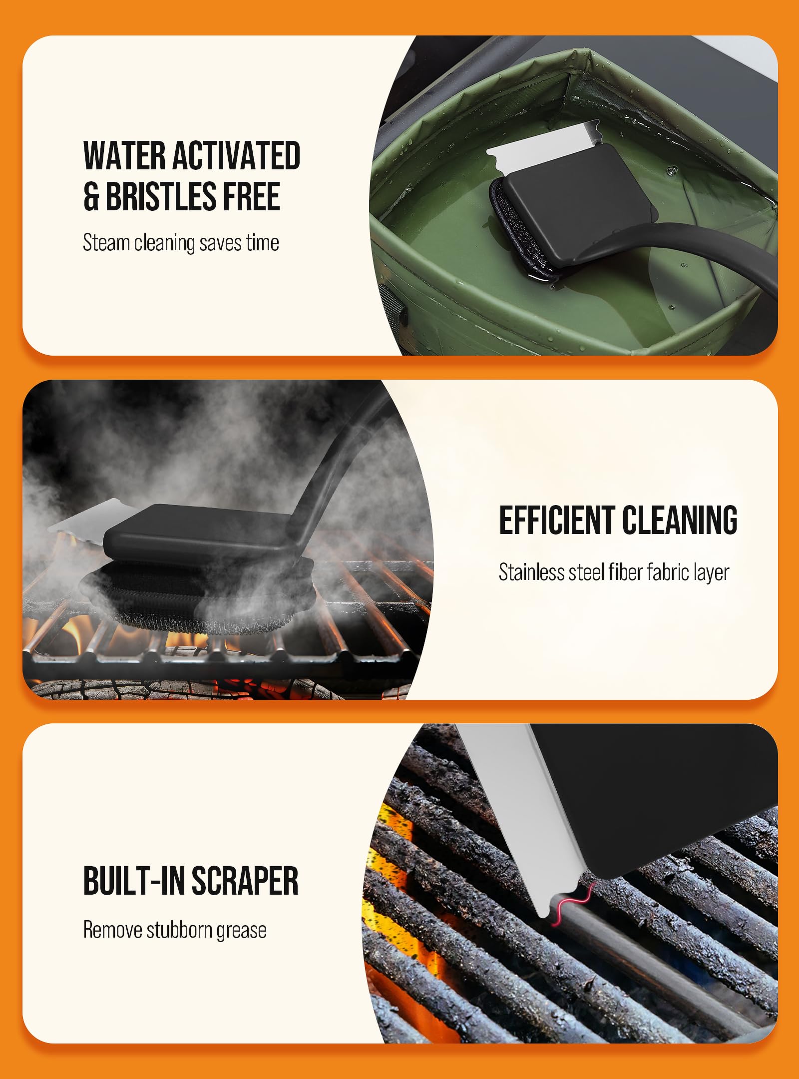 YRVHCK grill cleaner with replacement heads demonstrates easy pad replacement.