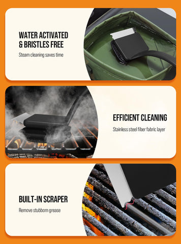YRVHCK grill cleaner with replacement heads demonstrates easy pad replacement.