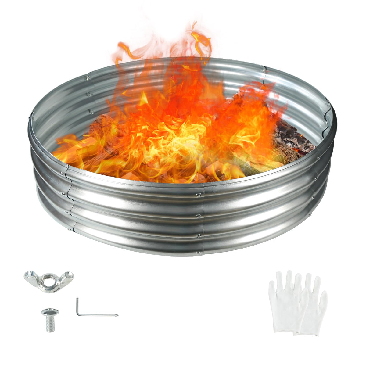 YSEJOMP 48-inch fire pit ring in a foldable galvanized design for quick outdoor setup.