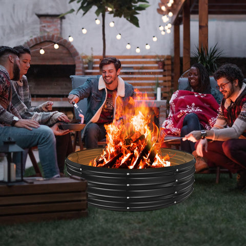 YSEJOMP black galvanized fire pit ring closeup showing durable finish