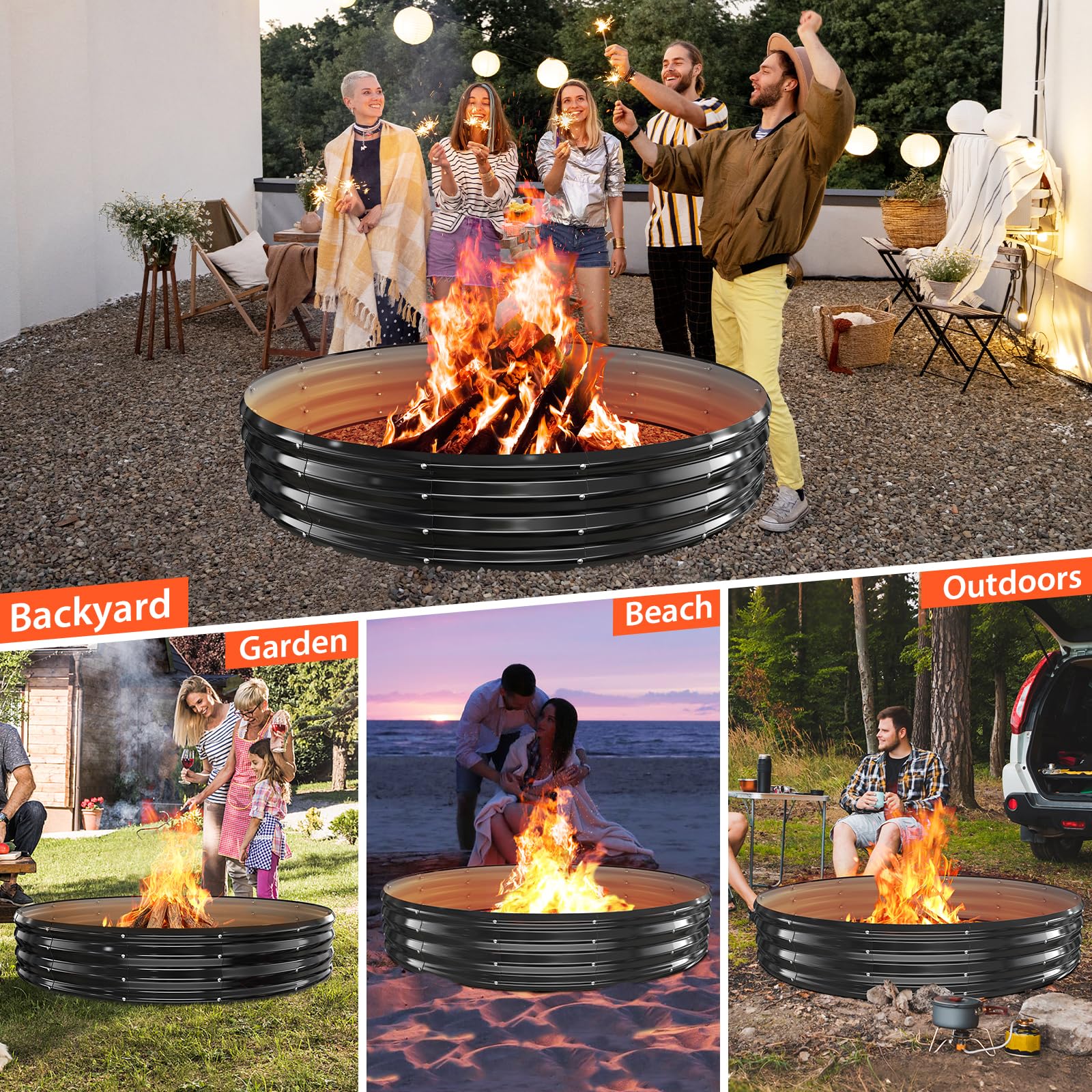 YSEJOMP fire pit ring 72inch black gray finish complements any patio decor.