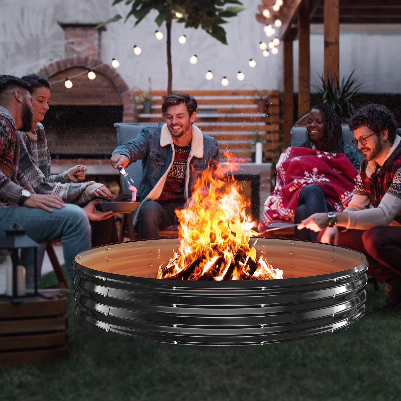 YSEJOMP fire pit ring 72inch screw butterfly nuts secure sturdy quick assembly.