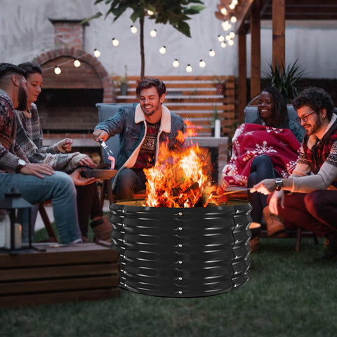 YSEJOMP fire pit ring close-up in galvanized steel for durability