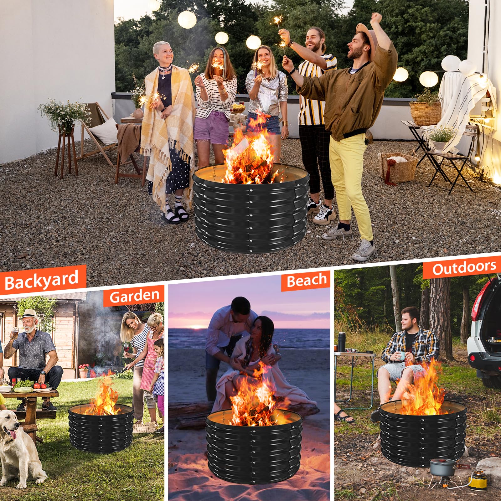 YSEJOMP black finish fire pit ring on a patio for a modern look