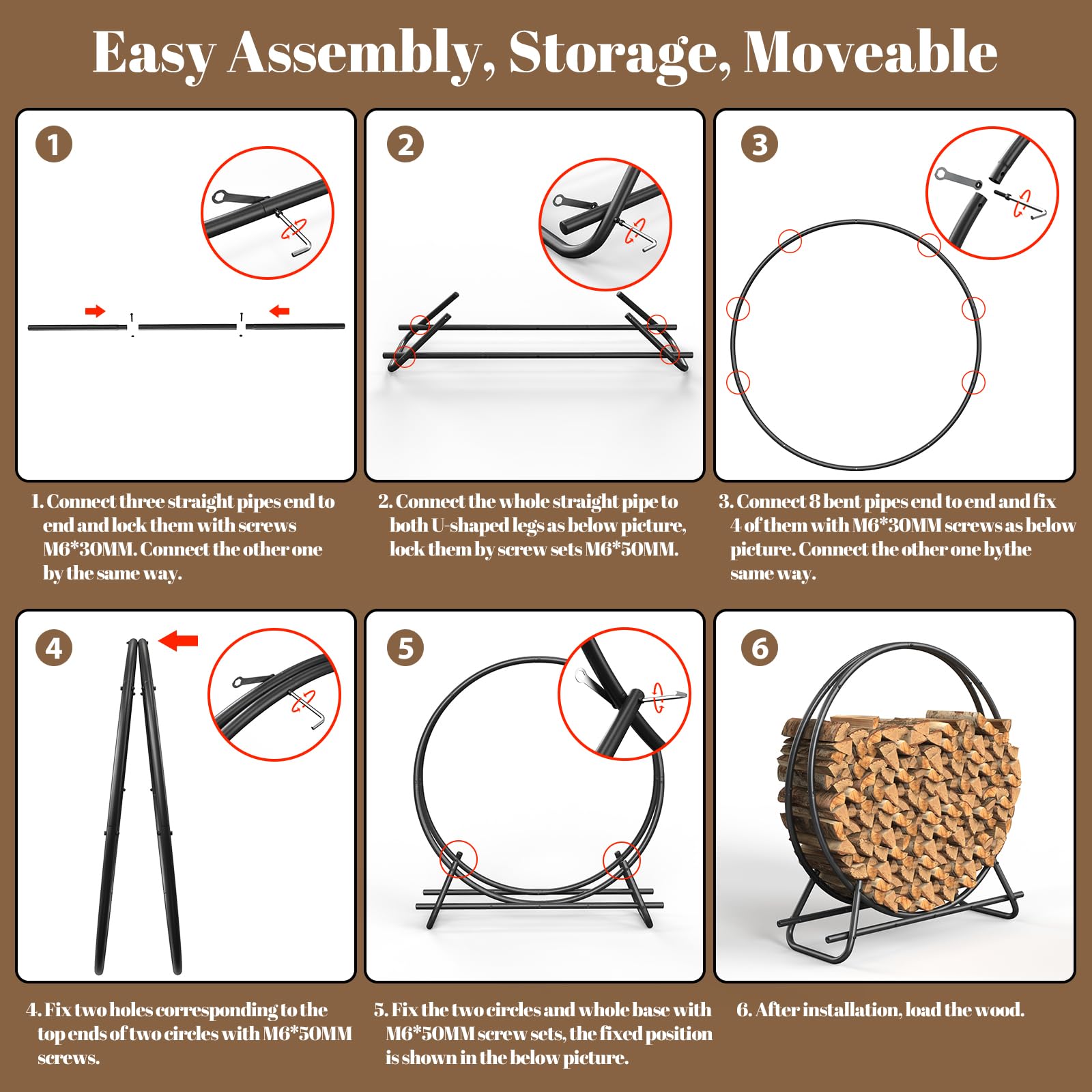 YSEJOMP firewood circle rack patio-storage keeps wood off the ground.