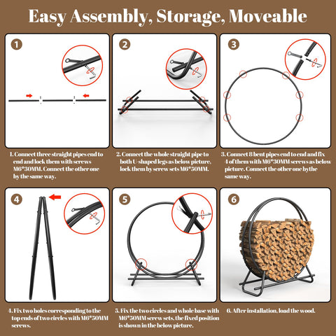 YSEJOMP firewood circle rack patio-storage keeps wood off the ground.