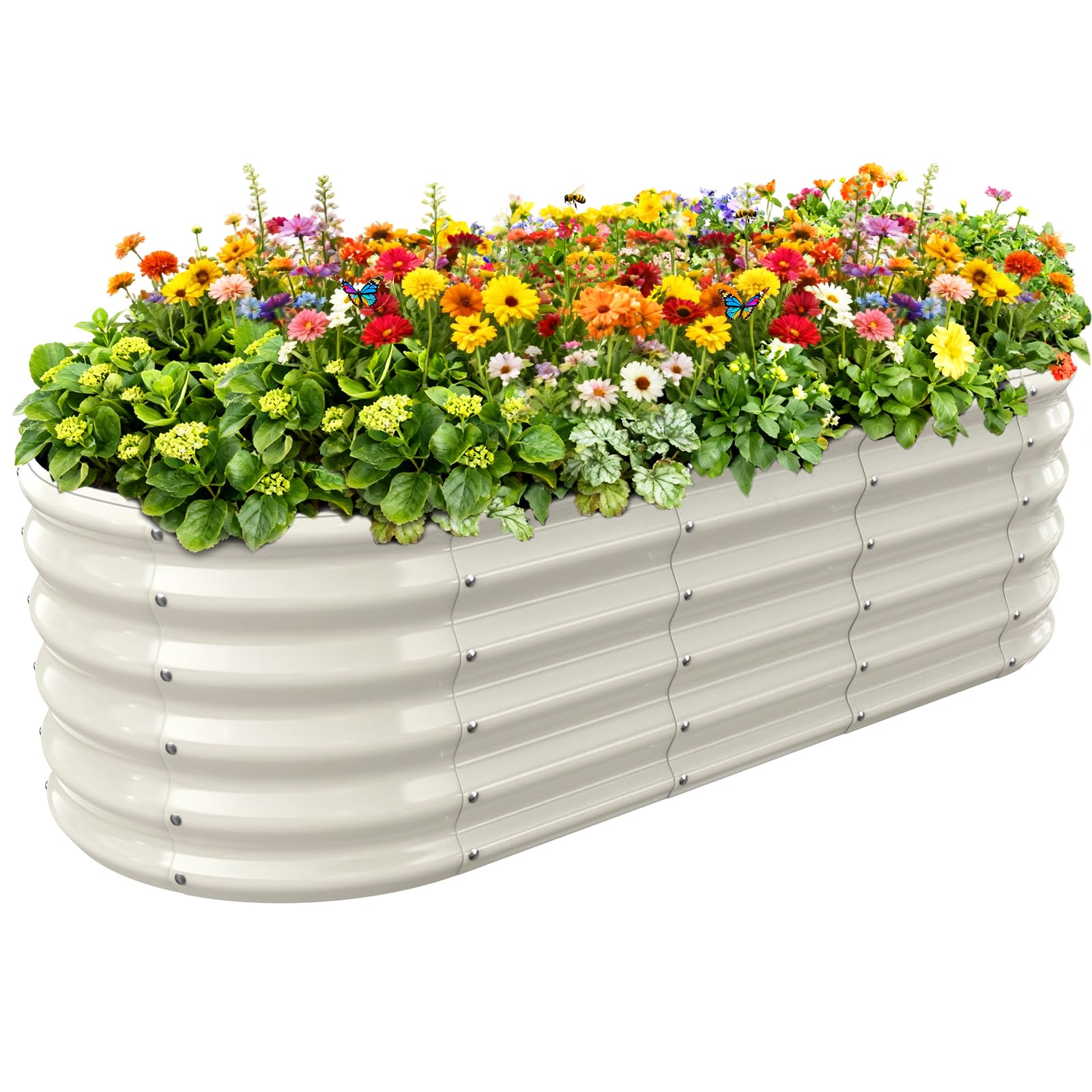 YSEJOMP oval raised bed front view with sturdy metal frame for durable gardening
