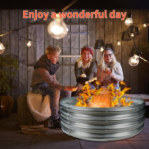 YSEJOMP silver galvanized finish fire pit ring on a modern patio.