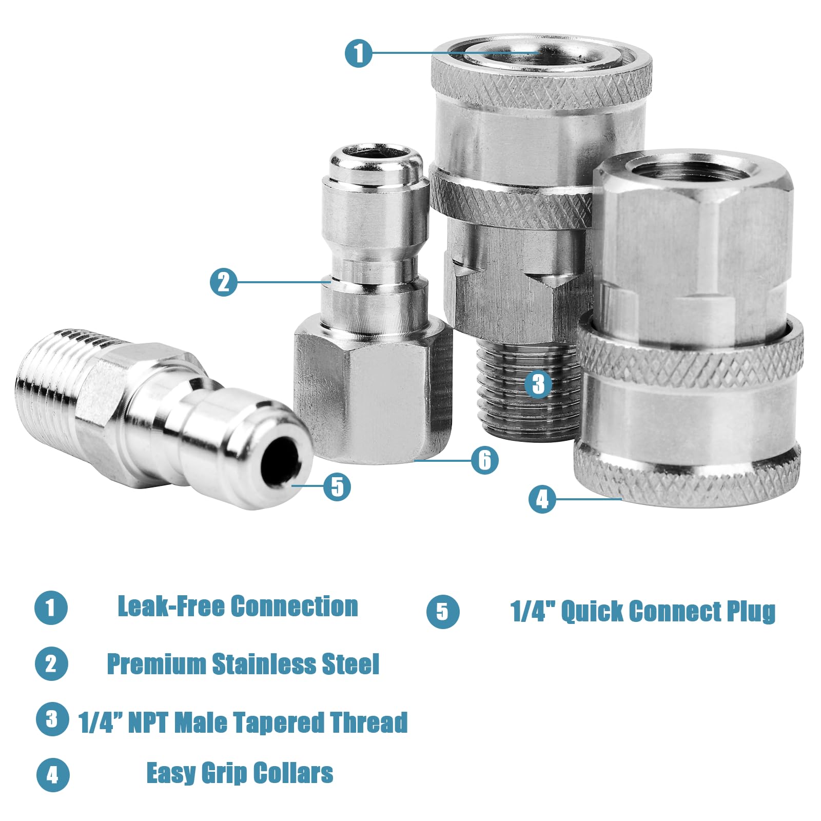 Ysglory stainless steel quick-connect adapters resist wear and corrosion.