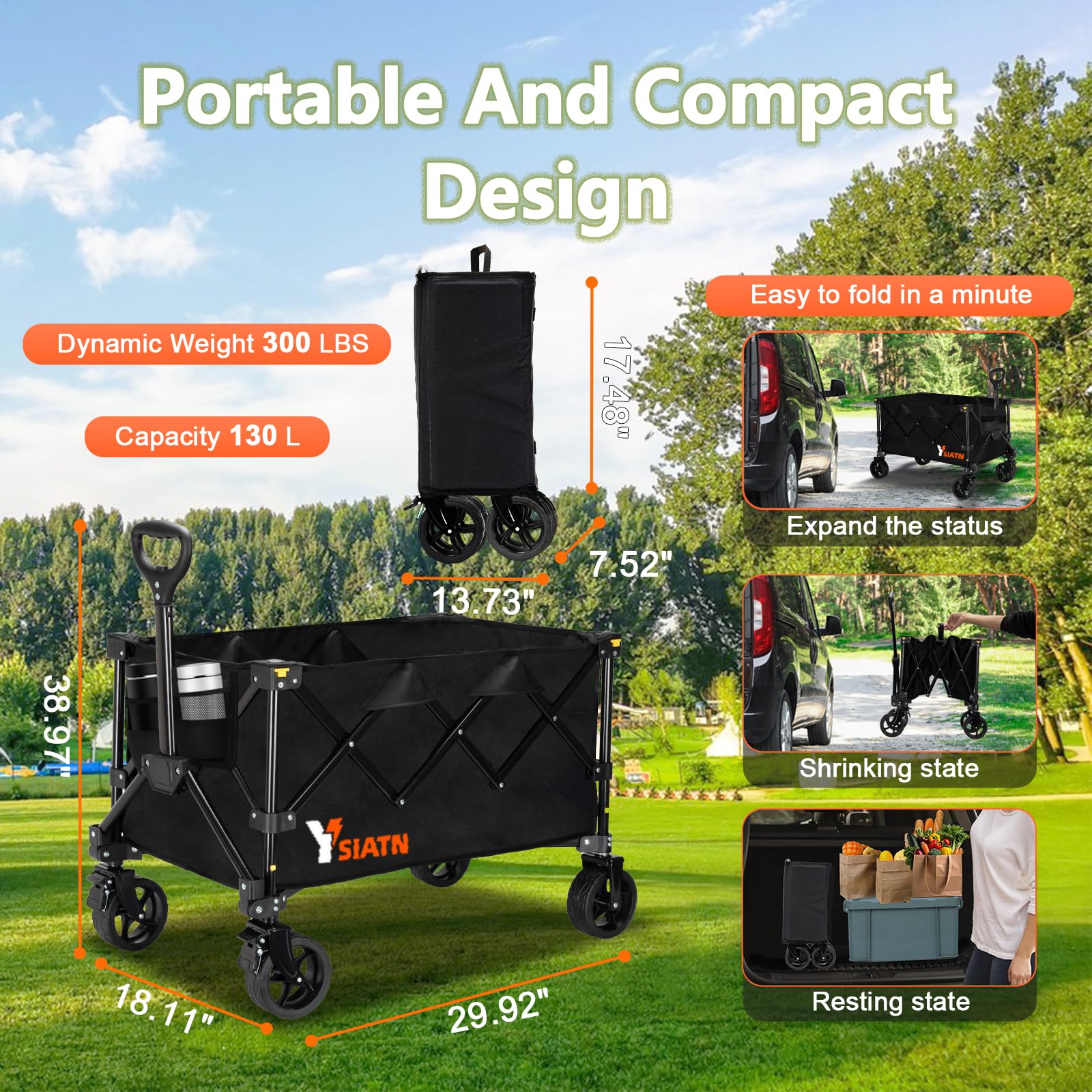 YSIATN collapsible wagon easy assembly for quick setup.