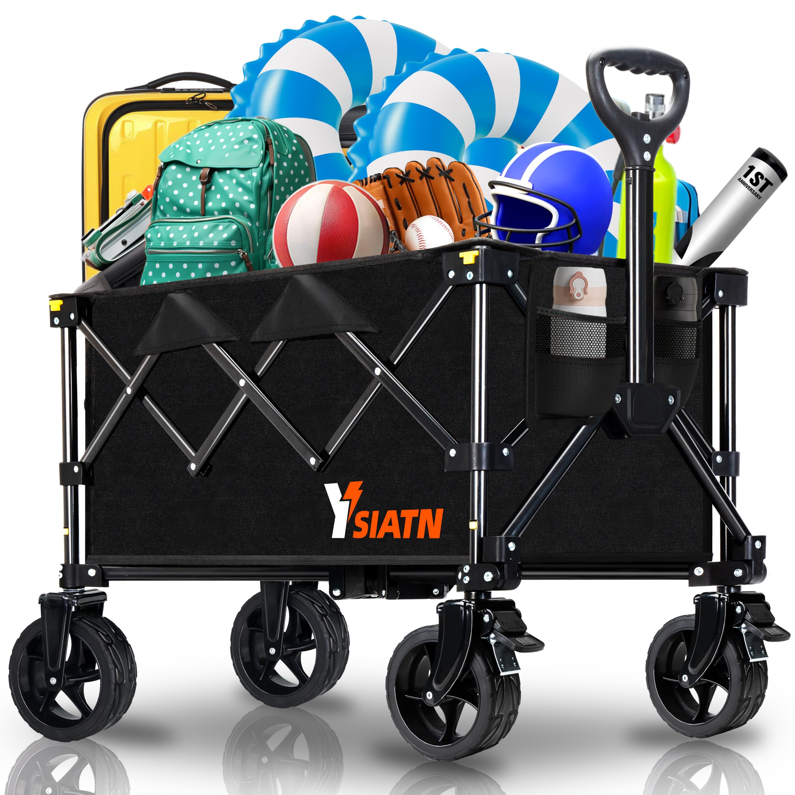 YSIATN collapsible wagon folded for compact storage and easy transport.