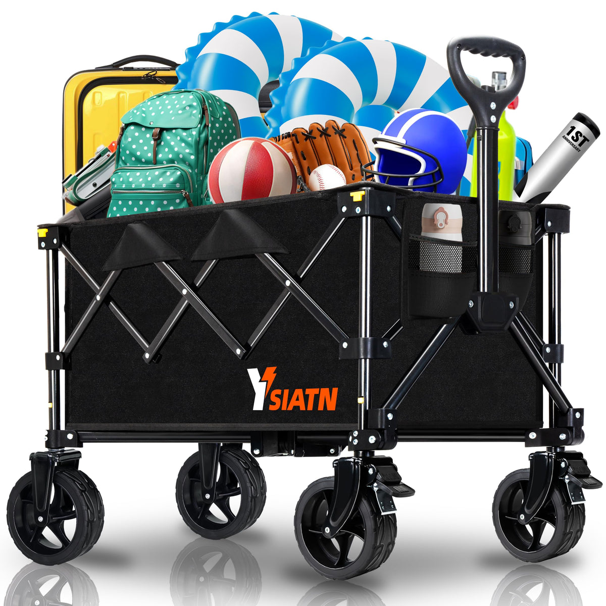 YSIATN collapsible wagon folded for compact storage and easy transport.