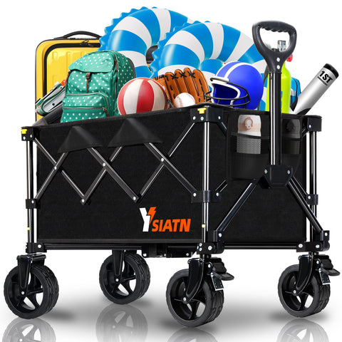 YSIATN collapsible wagon folded for compact storage and easy transport.