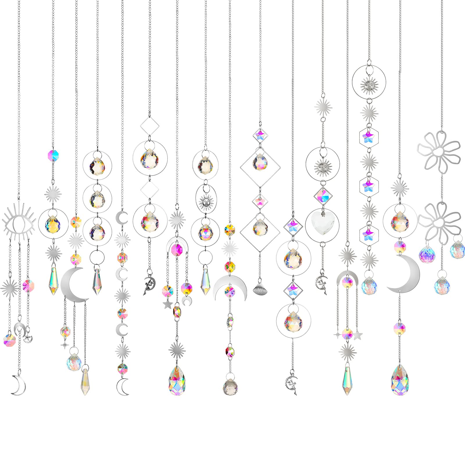 Ysleen silver crystal sun catcher set showcasing diverse styles for window decor