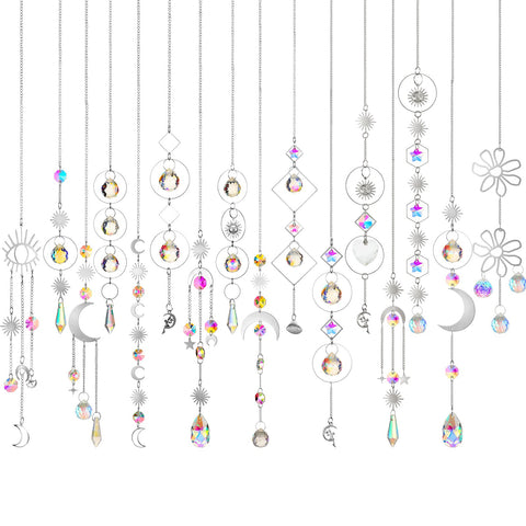 Ysleen silver crystal sun catcher set showcasing diverse styles for window decor
