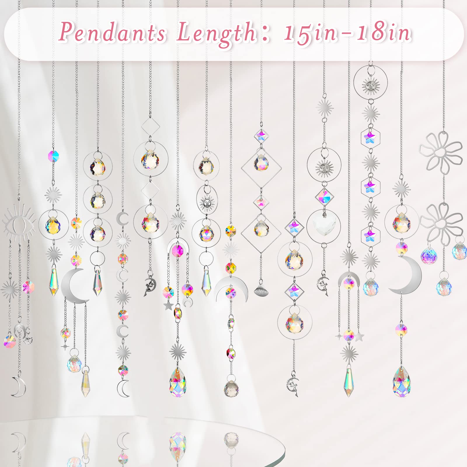 Ysleen crystal sun catcher shining near a window creating colorful reflections