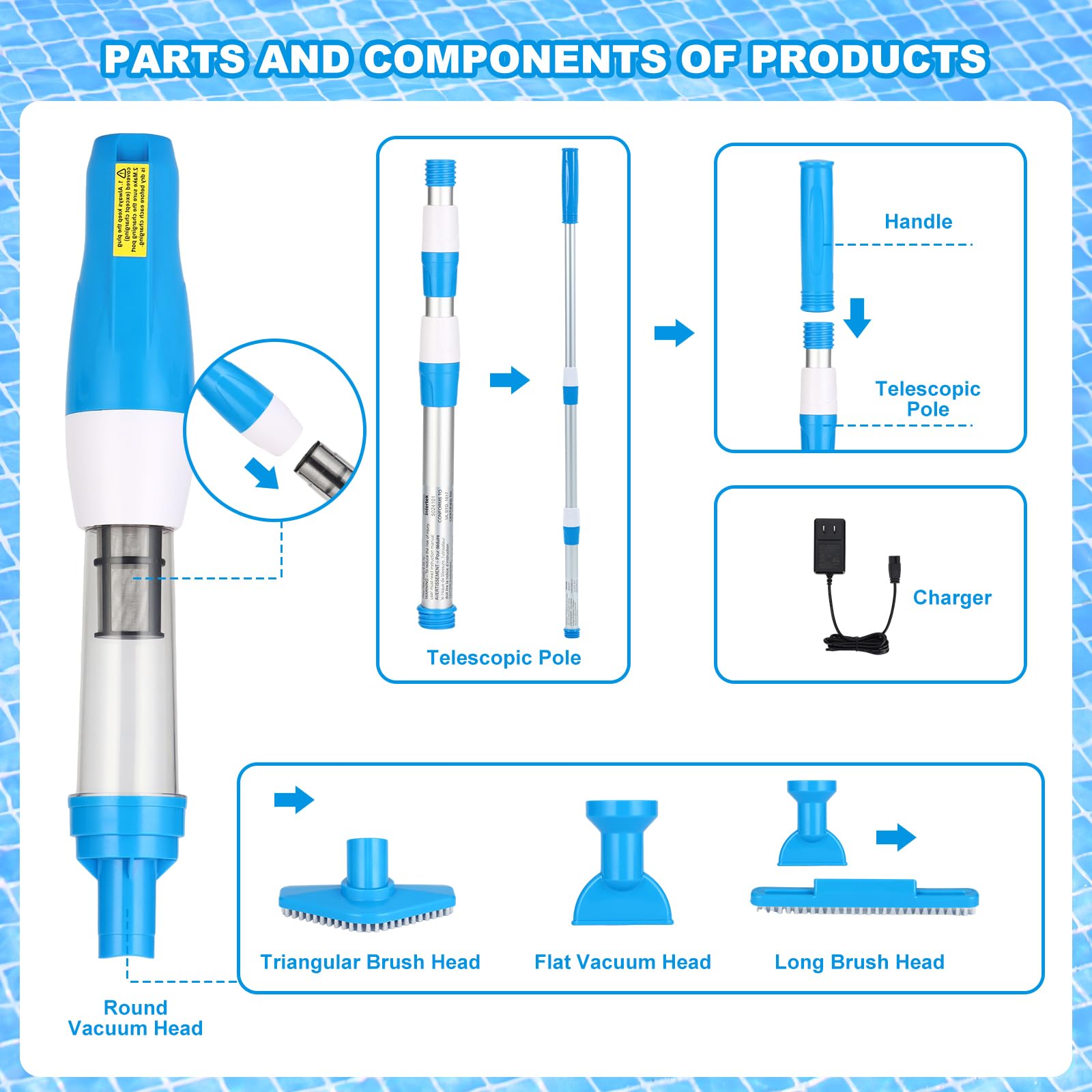 YSMJ pool vacuum in water with submerged outlet for efficiency