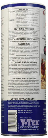 YTEX poultry dust packaging back view showing content and coverage details