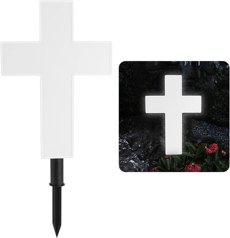 YtotY cemetery memorial cross light marking a loved one's grave with warm glow.