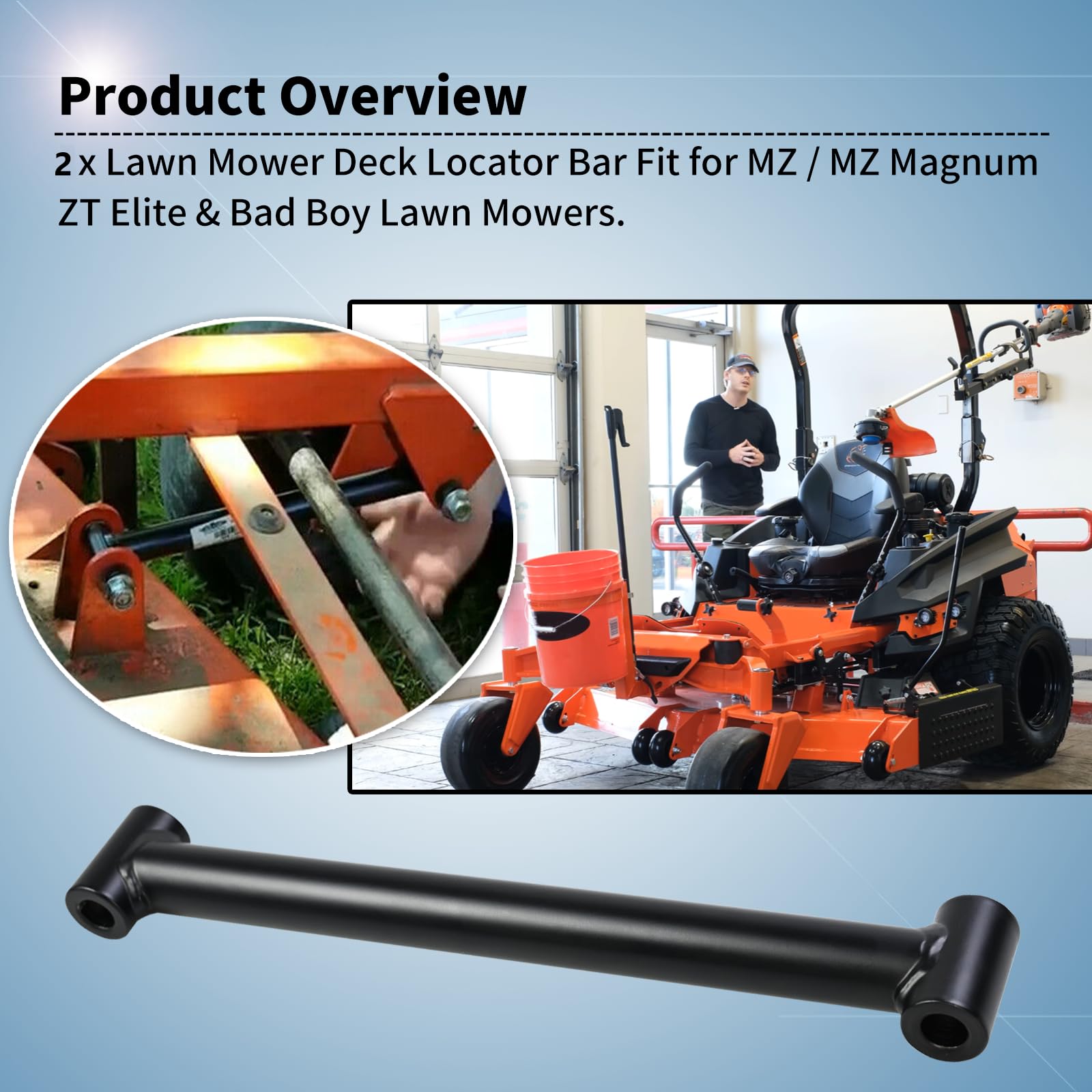 Ytpoools deck locator rod installation on a lawn mower for quick upkeep.