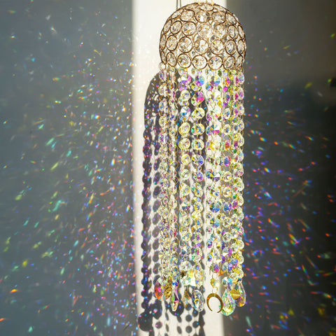 YU FENG 16-7inch chandelier wind chimes crystal prisms sparkle in sunlight