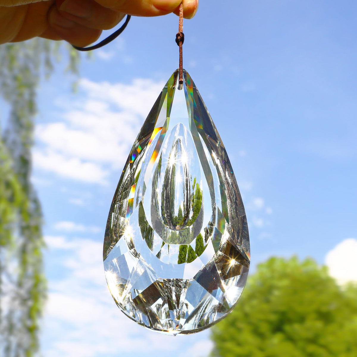 YU FENG 5-inch crystal prism suncatcher overview, adds elegant sparkle to any window.