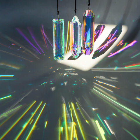 YU FENG AB-colored crystal prisms rainbow maker 3pc refracts sun into vivid arcs.
