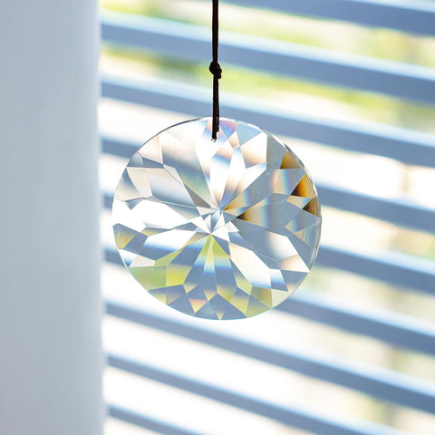 YU FENG Bauhinia suncatcher with brown cord adds elegant window decor.