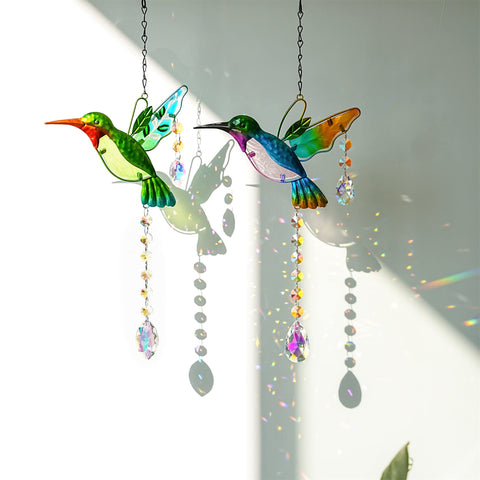 YU FENG crystal prism suncatcher creates shimmering colors during sunny days