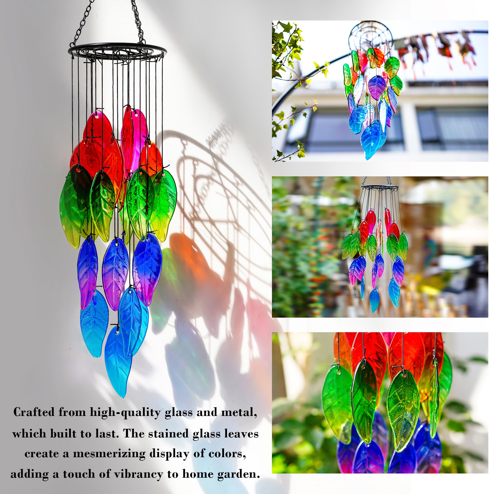 YU FENG outdoor wind chime combines glass and metal for durability.