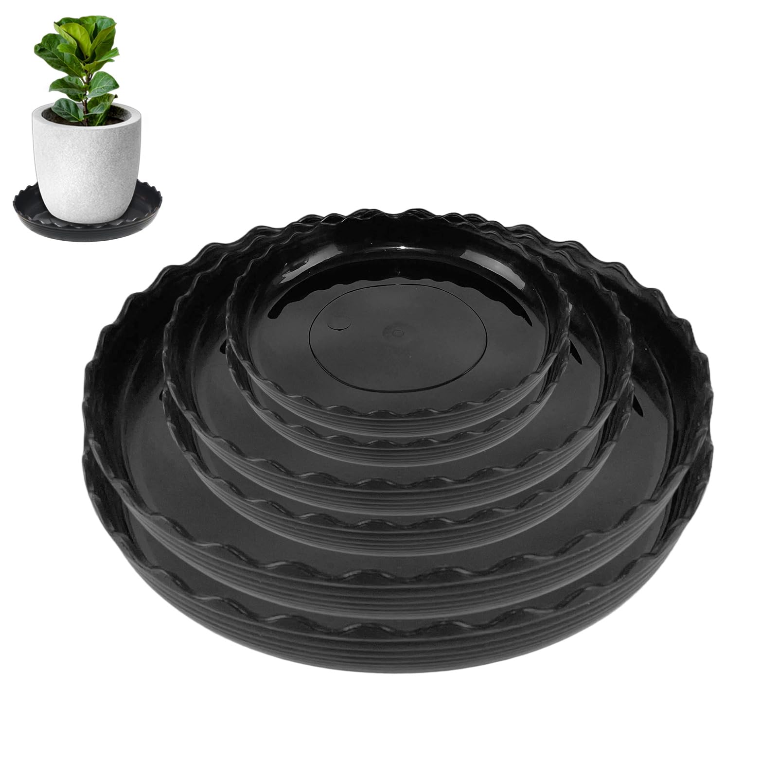 YUANAIYI Wave Plant Saucer 6inch, thick edge catches drips to protect floors.