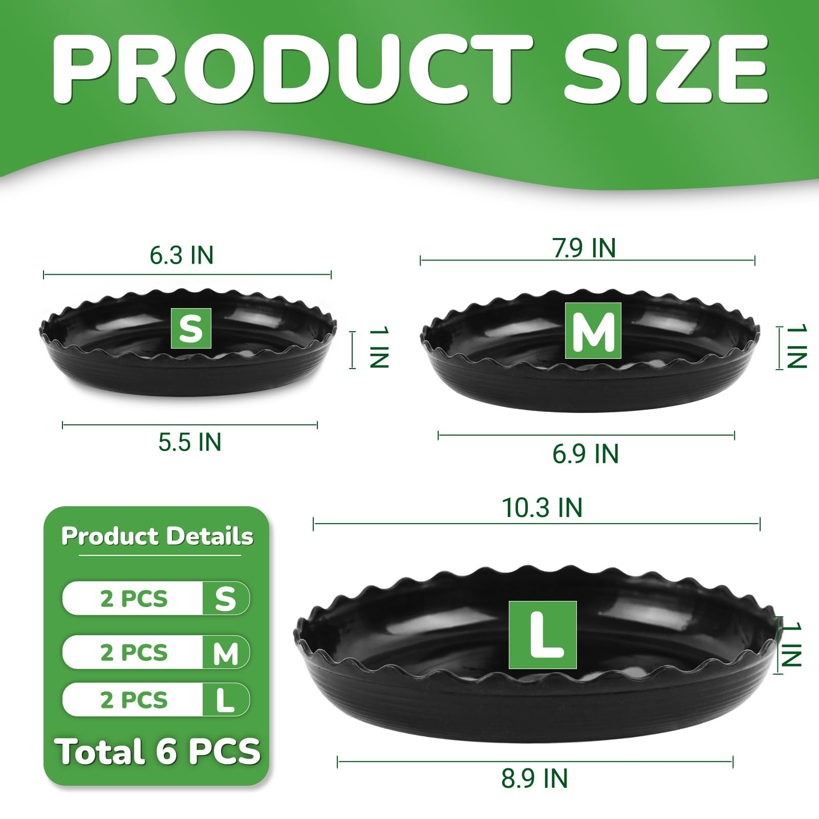 YUANAIYI Wave Plant Saucer 8inch, durable tray prevents soil spills around indoor pots.