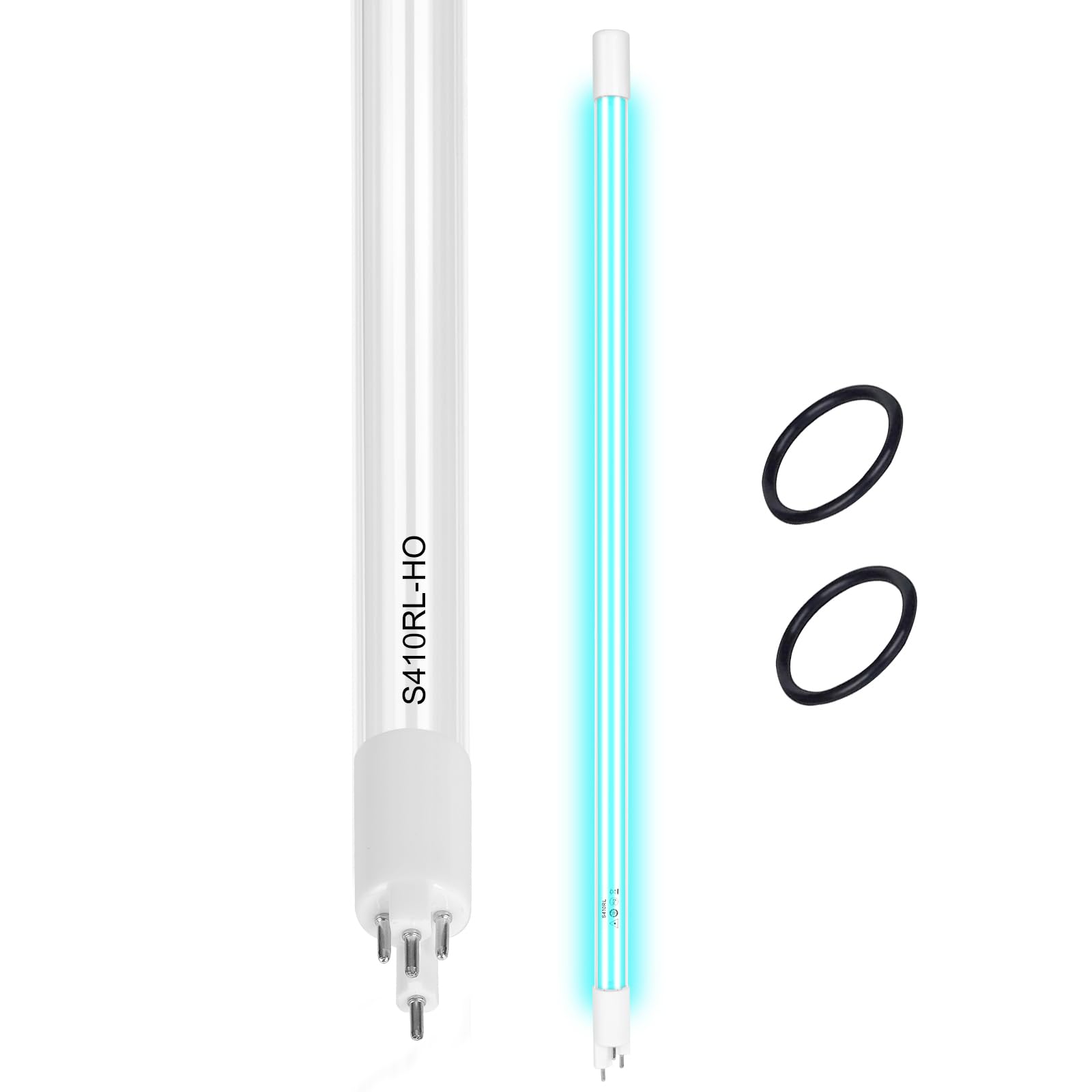 YUBEYI S410RL-HO lamp front view in VIQUA setup showing plug-in replacement capability.