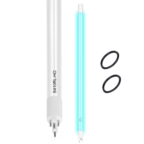 YUBEYI S410RL-HO lamp front view in VIQUA setup showing plug-in replacement capability.