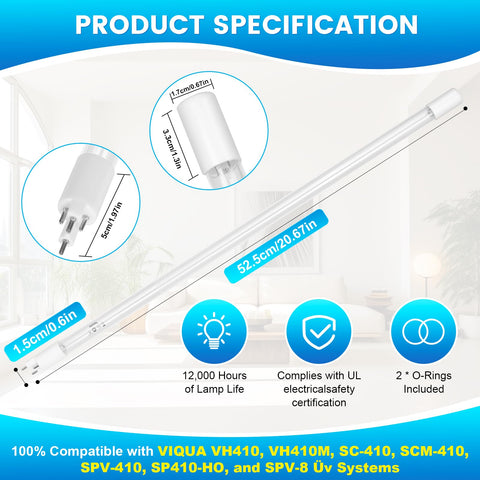YUBEYI S410RL-HO lamp side view within VIQUA system for easy compatibility.