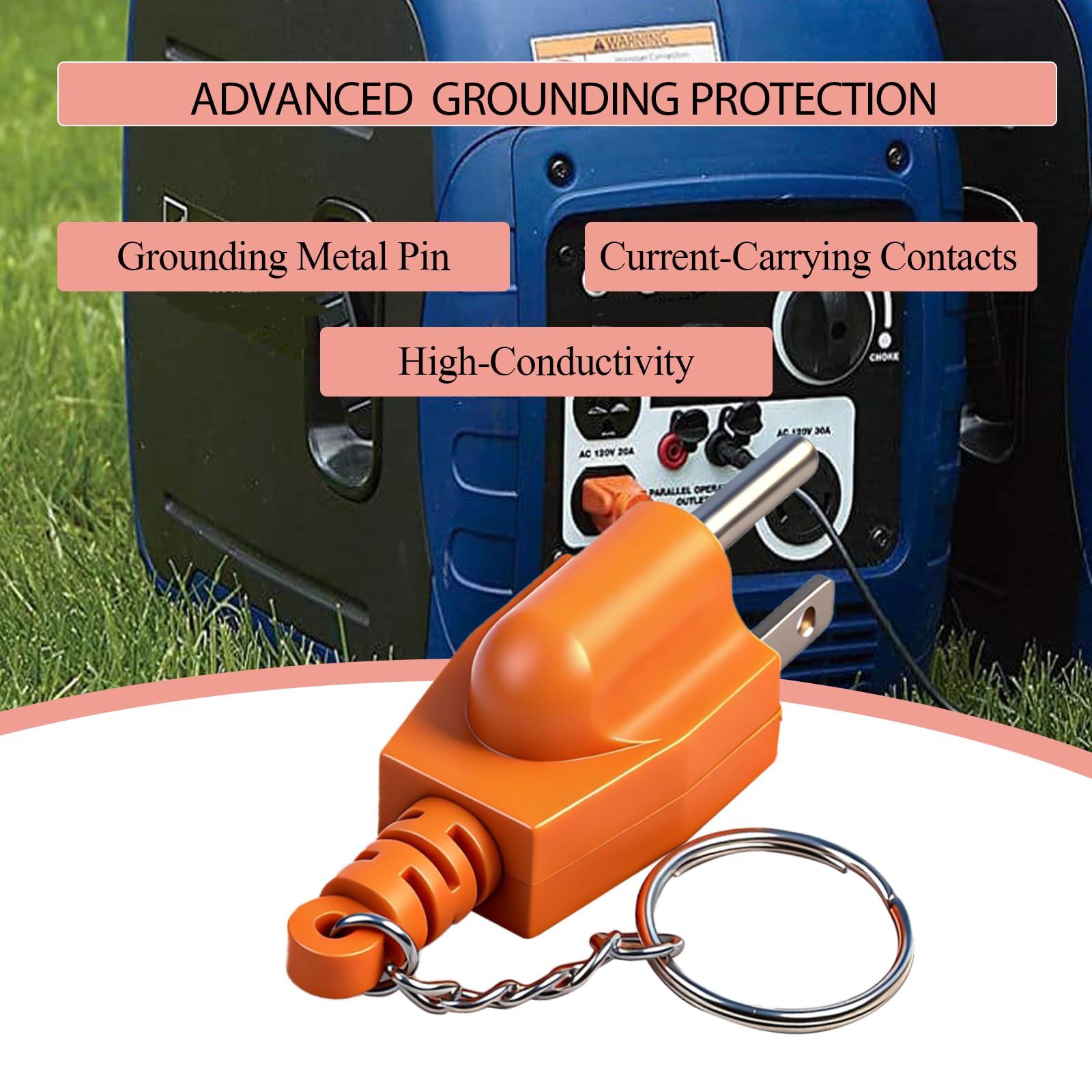 Yubunt portable grounding plug with keychain for easy transport.