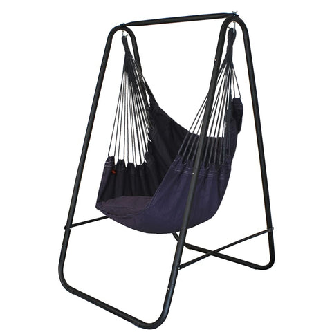 YUCAN hammock chair stand with included chair; stylish, space-saving setup for patios.