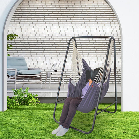 Weather-resistant iron stand endures rain and sun for indoor or outdoor use.