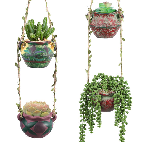 Yuccasly boho ceramic hanging planters four-piece set for stylish indoor decor