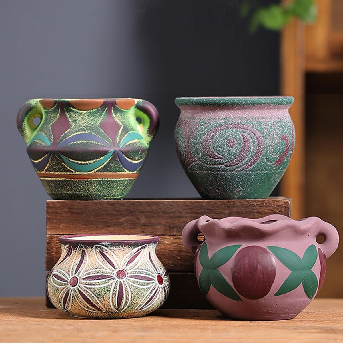 Yuccasly ceramic pot collection 4pc setup shows durable, stylish indoor plant options.